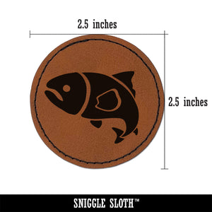 Salmon Fish Round Iron-On Engraved Faux Leather Patch Applique - 2.5"