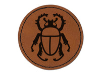 Scarab Beetle Round Iron-On Engraved Faux Leather Patch Applique - 2.5"