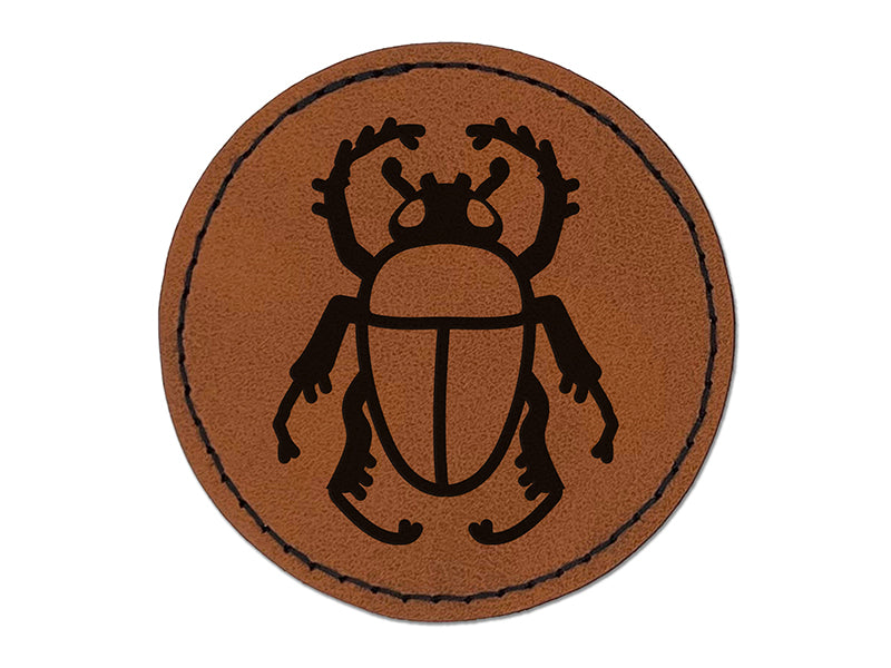 Scarab Beetle Round Iron-On Engraved Faux Leather Patch Applique - 2.5"