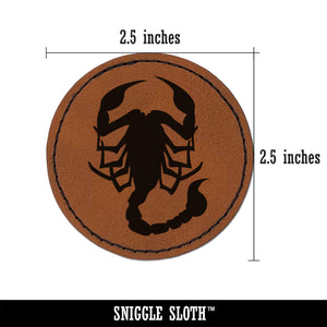 Scorpion Silhouette Round Iron-On Engraved Faux Leather Patch Applique - 2.5"