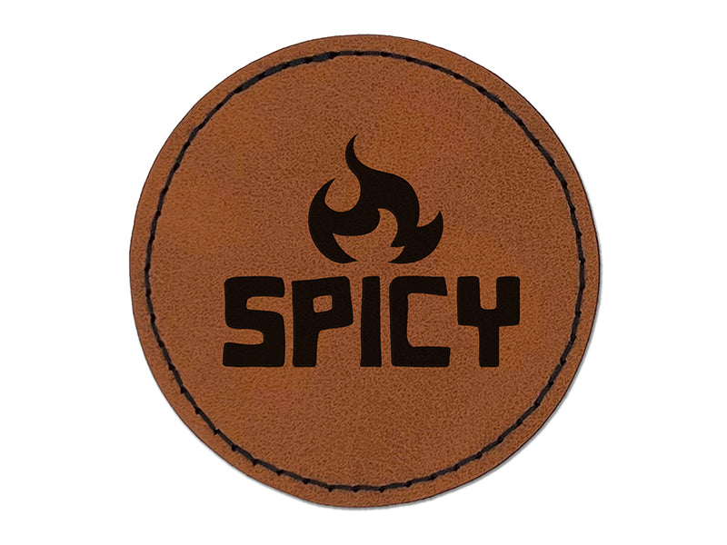 Spicy Fire Round Iron-On Engraved Faux Leather Patch Applique - 2.5"