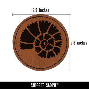 Spiral Ammonite Fossil Marine Mollusk Round Iron-On Engraved Faux Leather Patch Applique - 2.5"