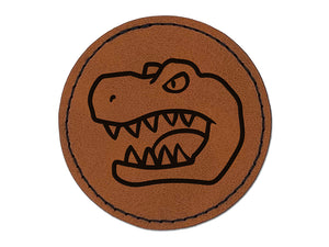 Tyrannosaurus Rex Head Round Iron-On Engraved Faux Leather Patch Applique - 2.5"