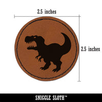 Tyrannosaurus Rex Silhouette Round Iron-On Engraved Faux Leather Patch Applique - 2.5"