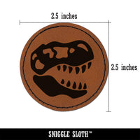 Tyrannosaurus Rex Skull Fossil Round Iron-On Engraved Faux Leather Patch Applique - 2.5"