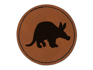 Aardvark Solid Round Iron-On Engraved Faux Leather Patch Applique - 2.5"