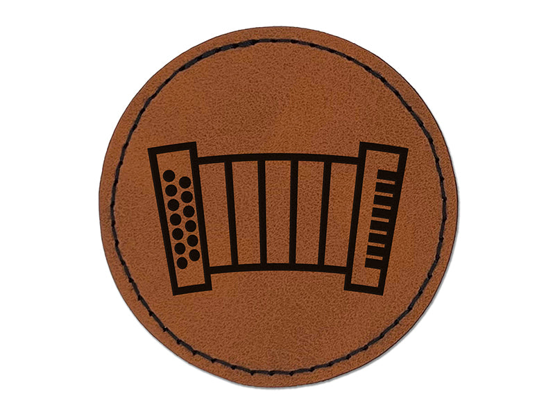 Accordion Music German Oktoberfest Round Iron-On Engraved Faux Leather Patch Applique - 2.5"