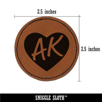 AK Alaska State in Heart Round Iron-On Engraved Faux Leather Patch Applique - 2.5"