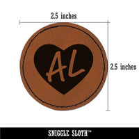 AL Alabama State in Heart Round Iron-On Engraved Faux Leather Patch Applique - 2.5"