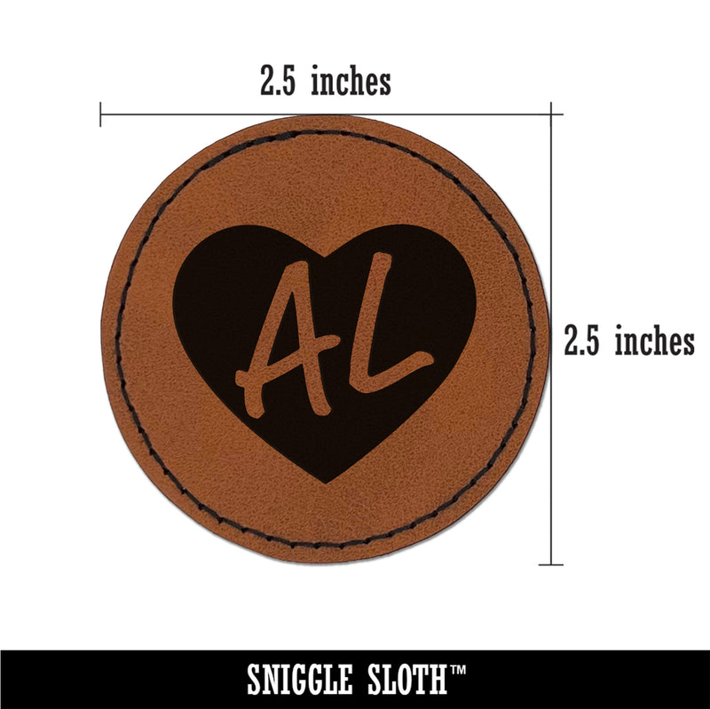 AL Alabama State in Heart Round Iron-On Engraved Faux Leather Patch Applique - 2.5"