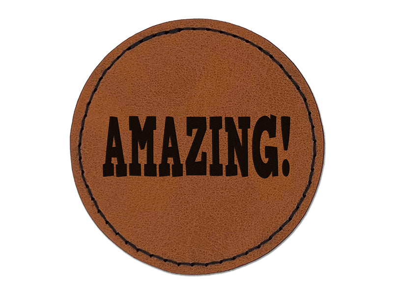 Amazing Teacher School Fun Text Round Iron-On Engraved Faux Leather Patch Applique - 2.5"