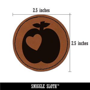 Apple with Heart Round Iron-On Engraved Faux Leather Patch Applique - 2.5"