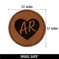 AR Arkansas State in Heart Round Iron-On Engraved Faux Leather Patch Applique - 2.5"