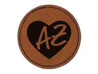 AZ Arizona State in Heart Round Iron-On Engraved Faux Leather Patch Applique - 2.5"