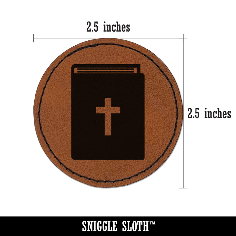 Bible Christian Cross Icon Round Iron-On Engraved Faux Leather Patch Applique - 2.5"