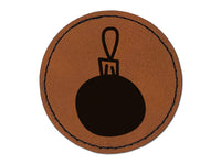 Christmas Xmas Ornament Doodle Round Iron-On Engraved Faux Leather Patch Applique - 2.5"