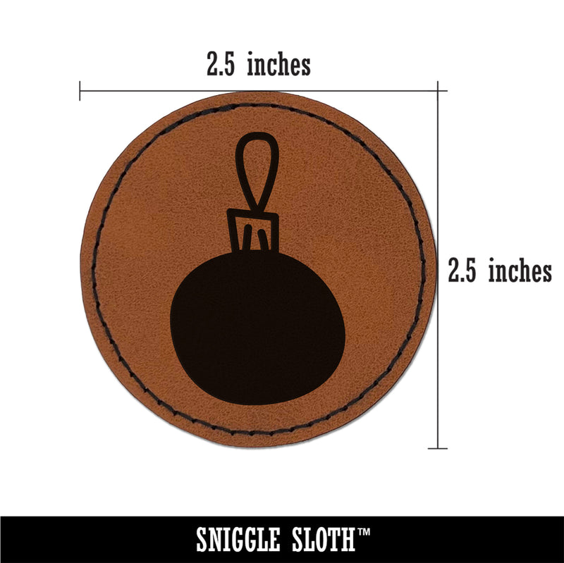 Christmas Xmas Ornament Doodle Round Iron-On Engraved Faux Leather Patch Applique - 2.5"