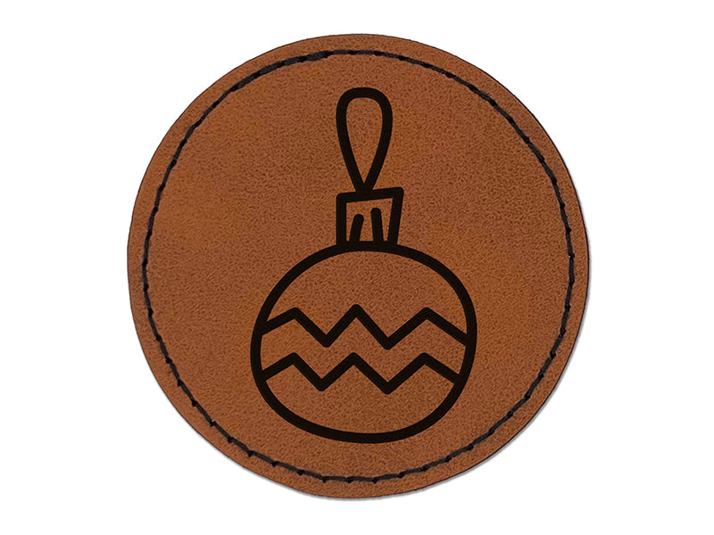 Christmas Xmas Ornament Zig Zag Doodle Round Iron-On Engraved Faux Leather Patch Applique - 2.5"