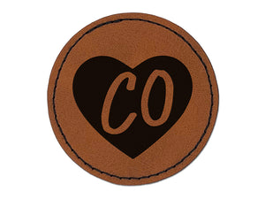 CO Colorado State in Heart Round Iron-On Engraved Faux Leather Patch Applique - 2.5"