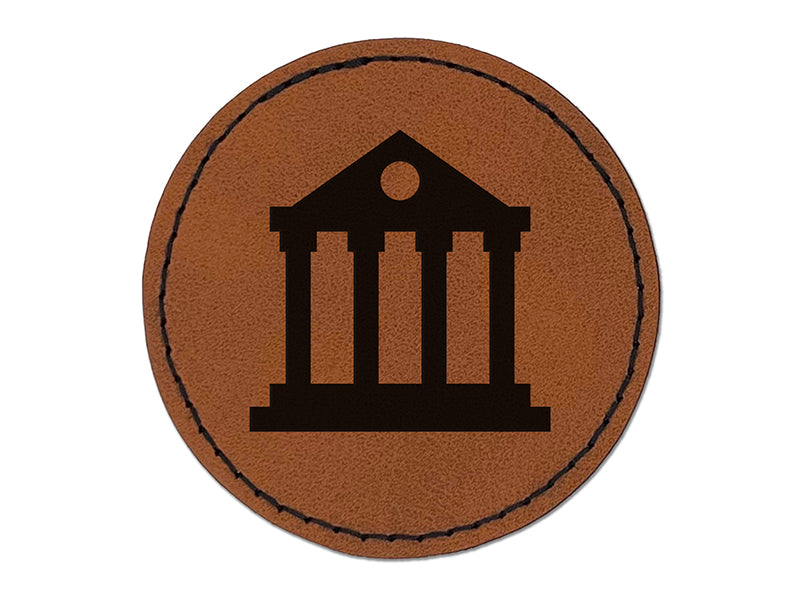 Courthouse Justice Legal Lawyer Judge Icon Round Iron-On Engraved Faux Leather Patch Applique - 2.5"