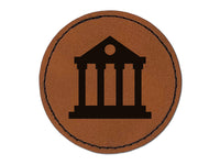 Courthouse Justice Legal Lawyer Judge Icon Round Iron-On Engraved Faux Leather Patch Applique - 2.5"