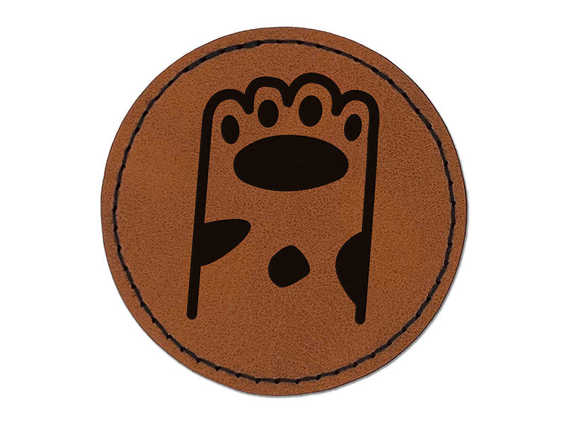 Cute Dog Cat Paw Spotted Doodle Round Iron-On Engraved Faux Leather Patch Applique - 2.5"