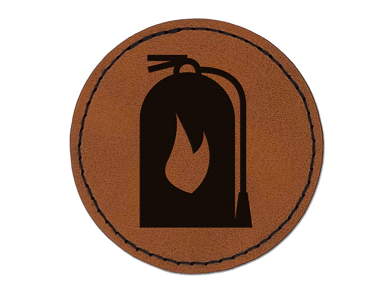 Fire Extinguisher Fireman Firefighter Round Iron-On Engraved Faux Leather Patch Applique - 2.5"