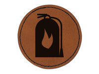 Fire Extinguisher Fireman Firefighter Round Iron-On Engraved Faux Leather Patch Applique - 2.5"