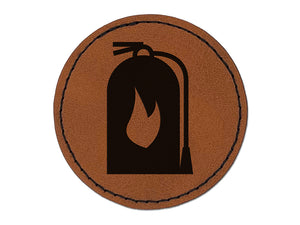 Fire Extinguisher Fireman Firefighter Round Iron-On Engraved Faux Leather Patch Applique - 2.5"