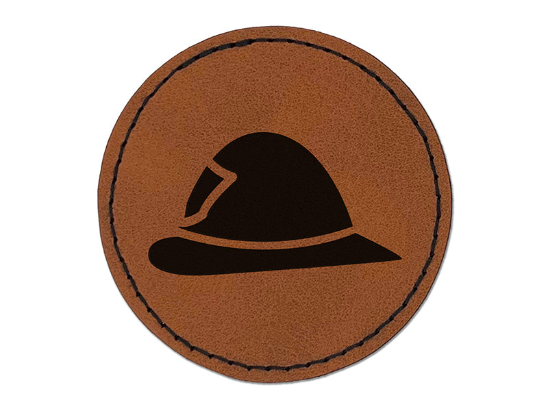 Fire Helmet Fireman Firefighter Profile Round Iron-On Engraved Faux Leather Patch Applique - 2.5"