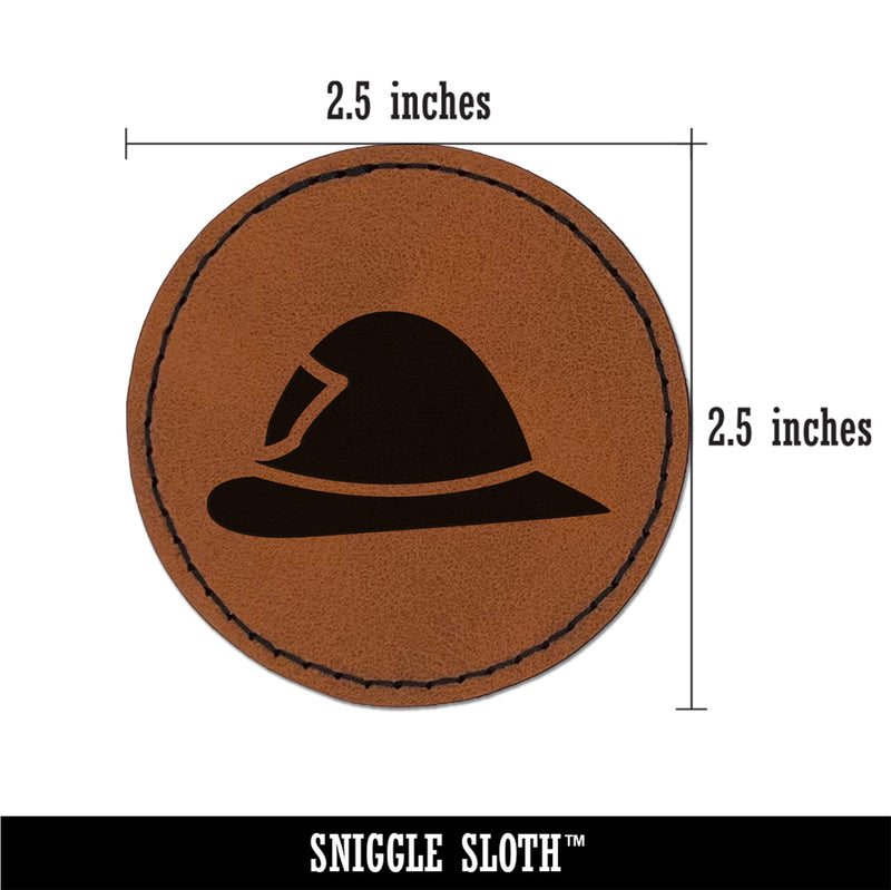 Fire Helmet Fireman Firefighter Profile Round Iron-On Engraved Faux Leather Patch Applique - 2.5"