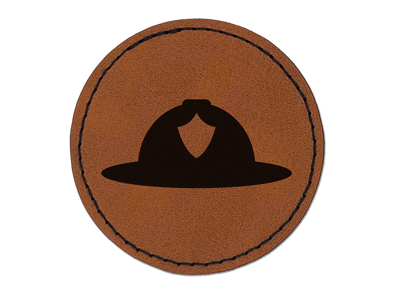 Fire Helmet Fireman Firefighter Round Iron-On Engraved Faux Leather Patch Applique - 2.5"