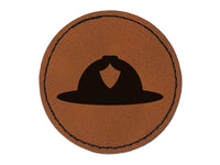 Fire Helmet Fireman Firefighter Round Iron-On Engraved Faux Leather Patch Applique - 2.5"