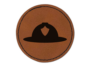 Fire Helmet Fireman Firefighter Round Iron-On Engraved Faux Leather Patch Applique - 2.5"