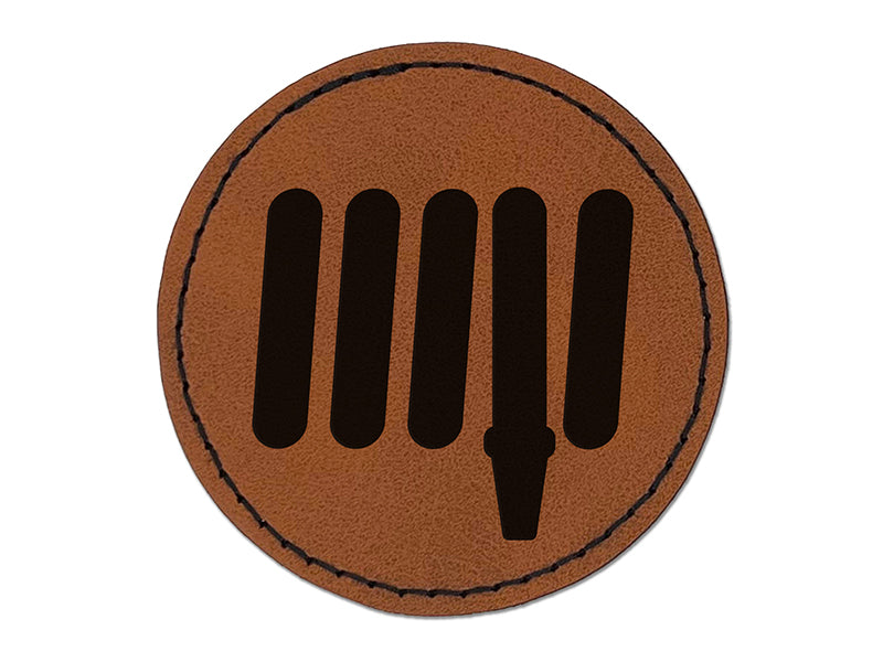 Fire Hose Firefighter Icon Round Iron-On Engraved Faux Leather Patch Applique - 2.5"