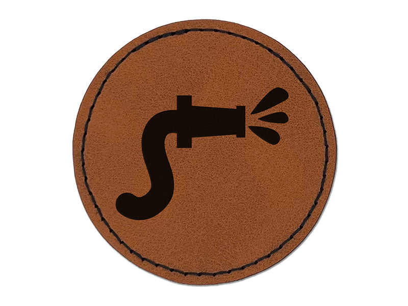 Fire Hose Firefighter with Water Round Iron-On Engraved Faux Leather Patch Applique - 2.5"