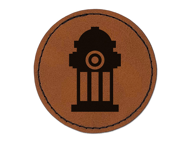 Fire Hydrant Icon Round Iron-On Engraved Faux Leather Patch Applique - 2.5"