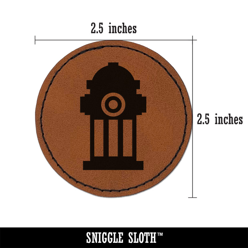 Fire Hydrant Icon Round Iron-On Engraved Faux Leather Patch Applique - 2.5"