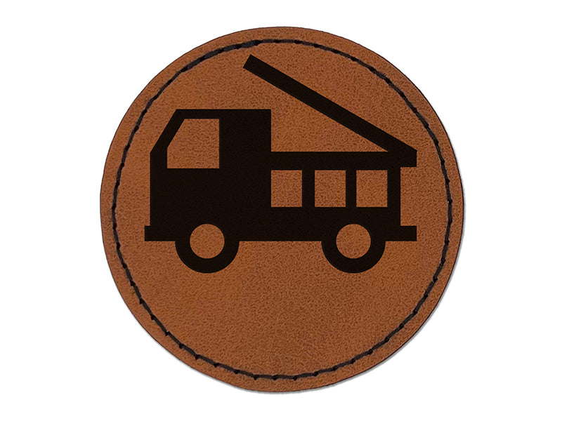 Fire Truck Engine Fireman Firefighter Symbol Round Iron-On Engraved Faux Leather Patch Applique - 2.5"