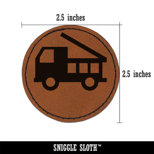 Fire Truck Engine Fireman Firefighter Symbol Round Iron-On Engraved Faux Leather Patch Applique - 2.5"