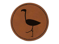 Flamingo Bird Solid Round Iron-On Engraved Faux Leather Patch Applique - 2.5"