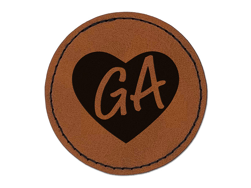 GA Georgia State in Heart Round Iron-On Engraved Faux Leather Patch Applique - 2.5"