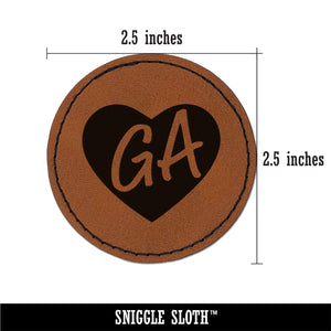 GA Georgia State in Heart Round Iron-On Engraved Faux Leather Patch Applique - 2.5"