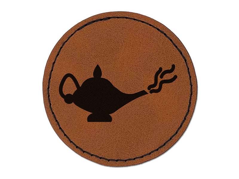 Genie Lamp Round Iron-On Engraved Faux Leather Patch Applique - 2.5"