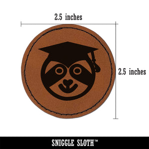 Graduation Sloth Round Iron-On Engraved Faux Leather Patch Applique - 2.5"