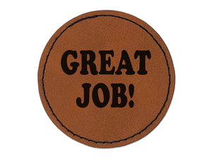 Great Job Teacher School Round Iron-On Engraved Faux Leather Patch Applique - 2.5"