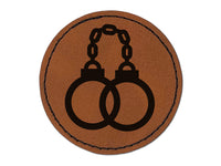 Handcuffs Police Law Enforcement Round Iron-On Engraved Faux Leather Patch Applique - 2.5"