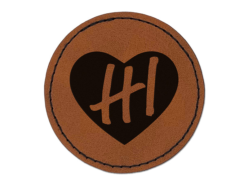 HI Hawaii State in Heart Round Iron-On Engraved Faux Leather Patch Applique - 2.5"