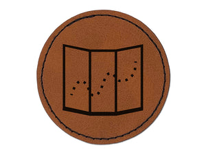 Hiking Trail Travel Map Icon Round Iron-On Engraved Faux Leather Patch Applique - 2.5"