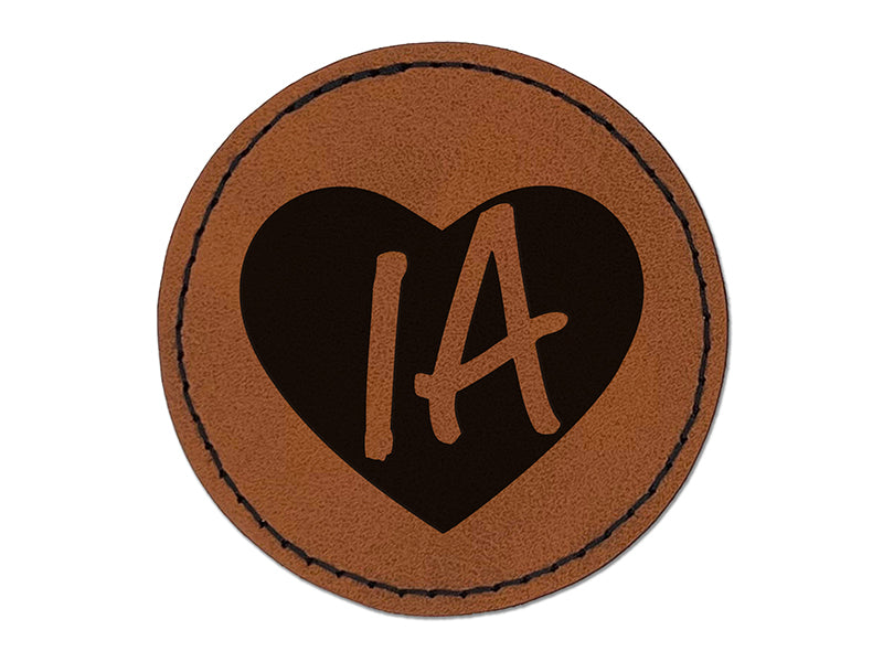 IA Iowa State in Heart Round Iron-On Engraved Faux Leather Patch Applique - 2.5"